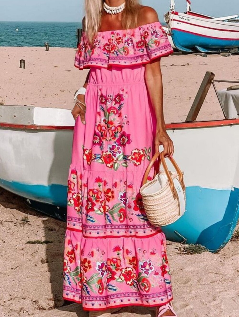 Summer Blossom Ruffle Maxi - Pink